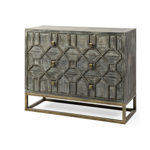 Genevieve I Gray Fir Veneer And Metal Base 3 Drawer Accent Cabinet, image 1