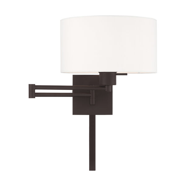 Swing Arm Wall Lamps Bronze 11-Inch One-Light Swing Arm Wall Lamp with Hand Crafted Off-White Hardback Shade, image 3