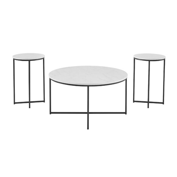 Alissa White Faux Marble and Black Coffee Table and Side Table Set, 3-Piece, image 6