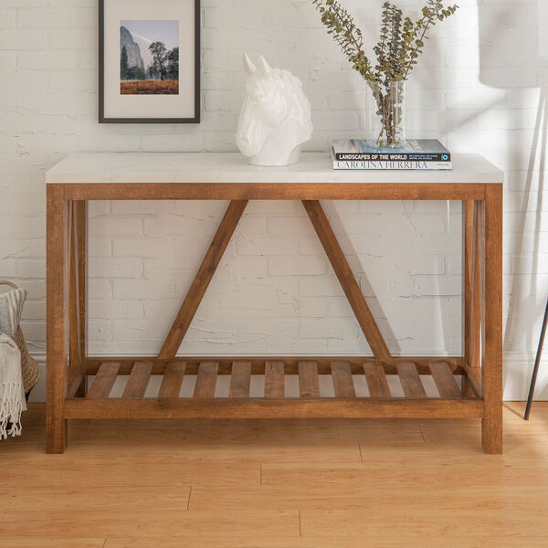 52-Inch A-Frame Rustic Entry Console Table - Marble/Walnut, image 1