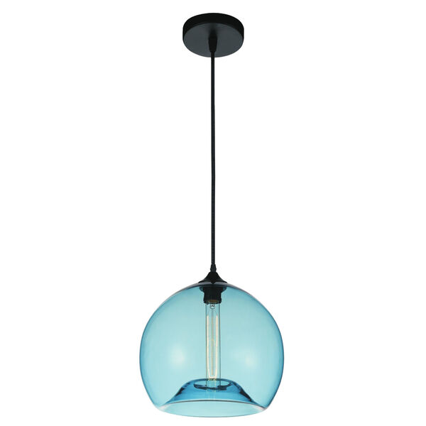 Black One-Light 12-Inch Pendant with Blue Glass, image 1