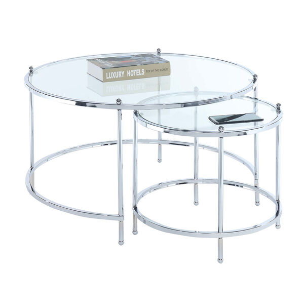 Royal Crest Clear Glass and Chrome 34-Inch Nesting Round Coffee Table, image 2