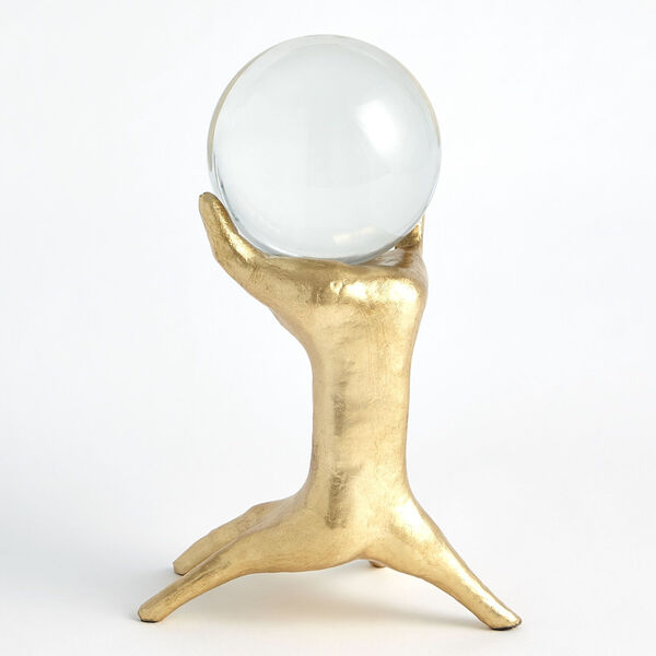 Gold Leaf 8-Inch Hands on Sphere Holder Decorative Object, image 2