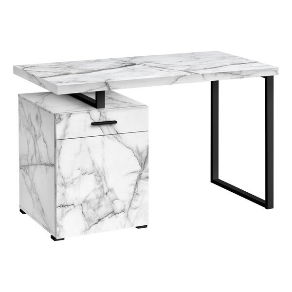 White Marble and Black Computer Desk with Storage Unit, image 1