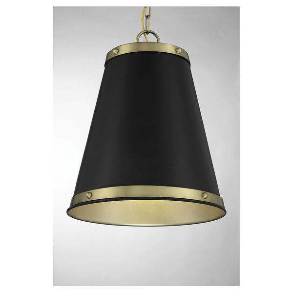 Chelsea Matte Black and Natural Brass One-Light Pendant, image 5