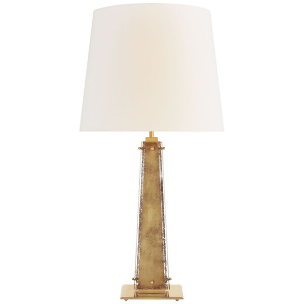 Cadence Large Table Lamp in Hand-Rubbed Antique Brass and Antique Mirror with Linen Shade by Carrier and Company, image 1