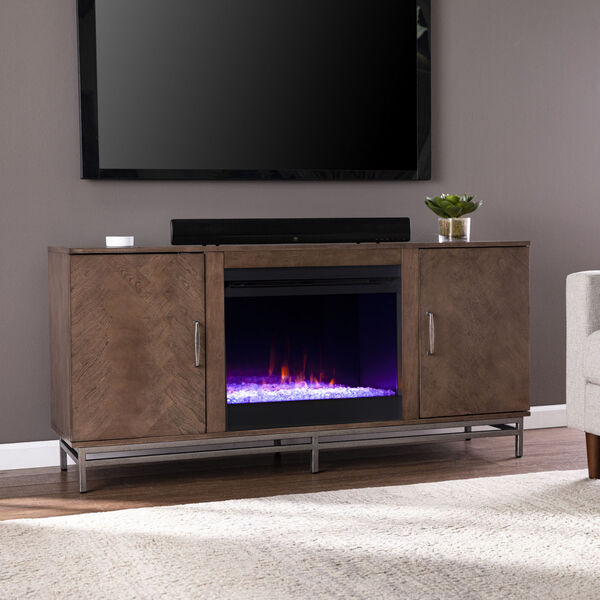 Dibbonly Brown and matte silver Color Changing Electric Fireplace with Media Storage, image 1
