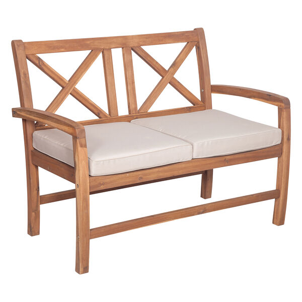 Acacia Wood X-Back Love Seat with Cushions - Brown, image 2