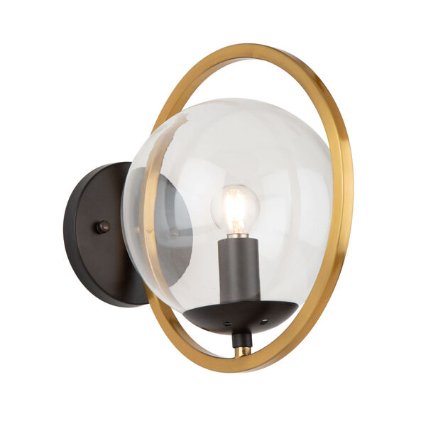 Lugano Black and Vintage Brass One-Light Wall Sconce, image 1