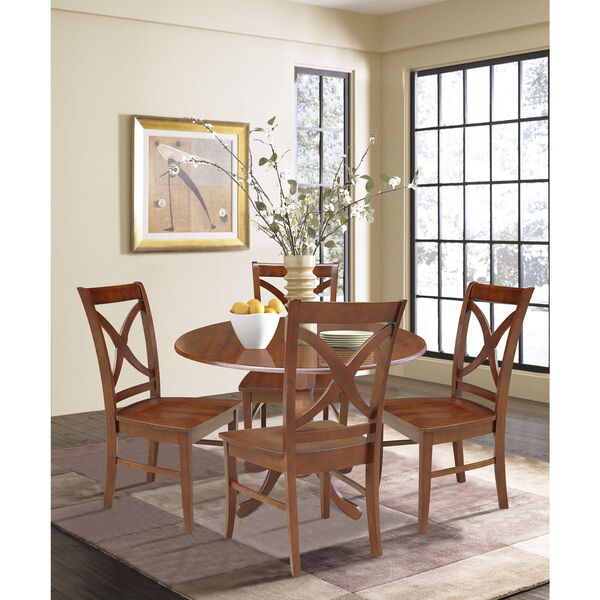 Espresso 42-Inch Dual Drop Leaf Table with Four Cross Back Dining Chair, Five-Piece, image 2
