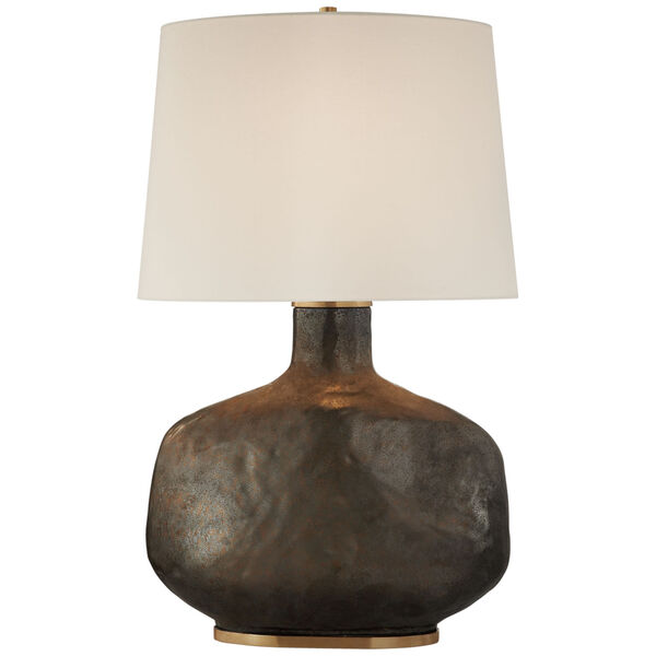 Beton Large Table Lamp in Crystal Bronze Ceramic with Linen Shade by Kelly Wearstler, image 1
