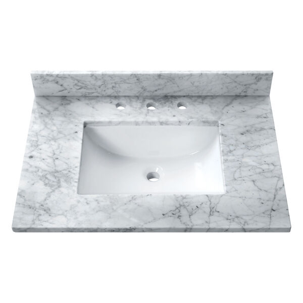 Carrara White 25-Inch Vanity Top with Rectangular Sink, image 1