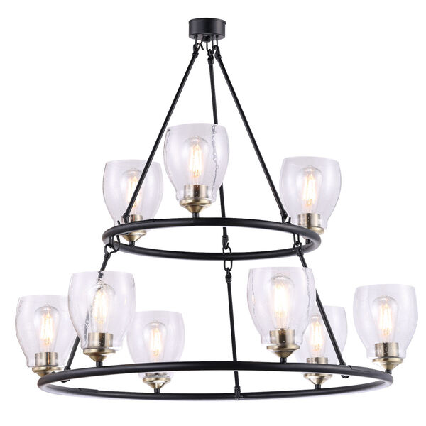 Winsley Coal and Stained Brass Nine-Light Chandelier, image 1