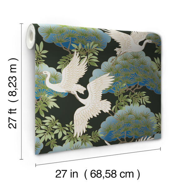 Ronald Redding Tea Garden Black Sprig and Heron Wallpaper, image 3
