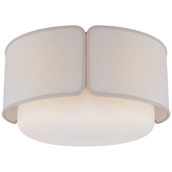 Eyre Large Flush Mount in Soft Brass and Soft White Glass with Linen with Cream Trimmed Shade by kate spade new york, image 1