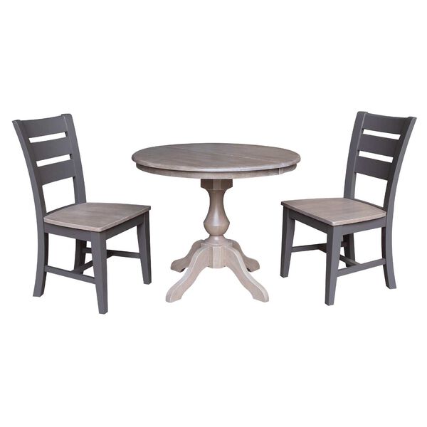 Parawood III Washed Gray Clay Taupe 36-Inch  Round Extension Dining Table with Two Chairs, image 1