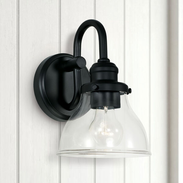 Baxter Matte Black One-Light Wall Sconce with Clear Glass Shade, image 3