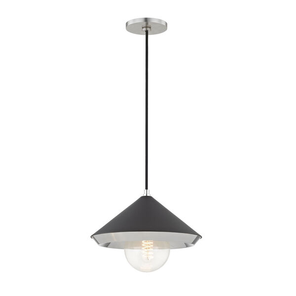 Marnie Polished Nickel 12-Inch One-Light Pendant with Black Shade, image 1