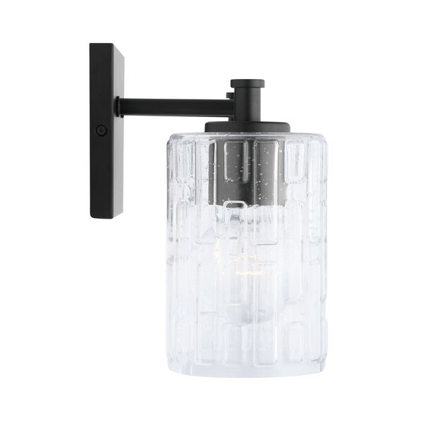 Matte Black Two-Light Bath Vanity with Clear Embossed Glass, image 5