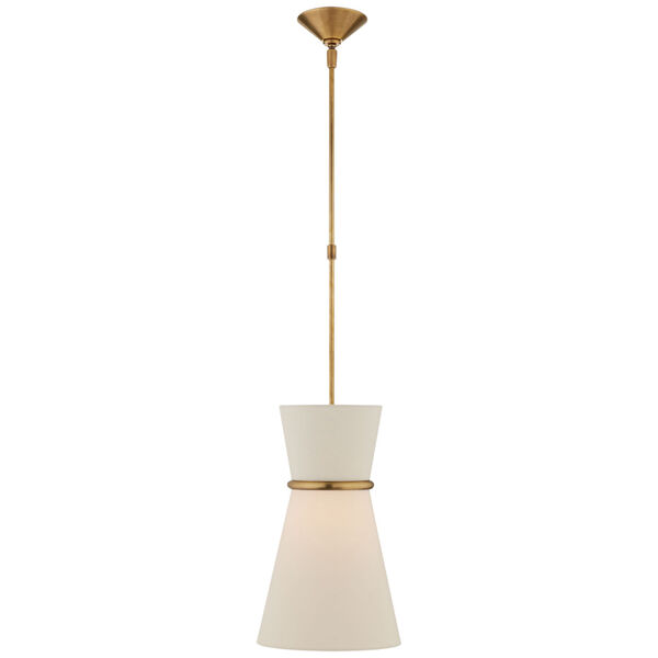Clarkson Small Single Pendant in Hand-Rubbed Antique Brass with Linen Shade by AERIN, image 1