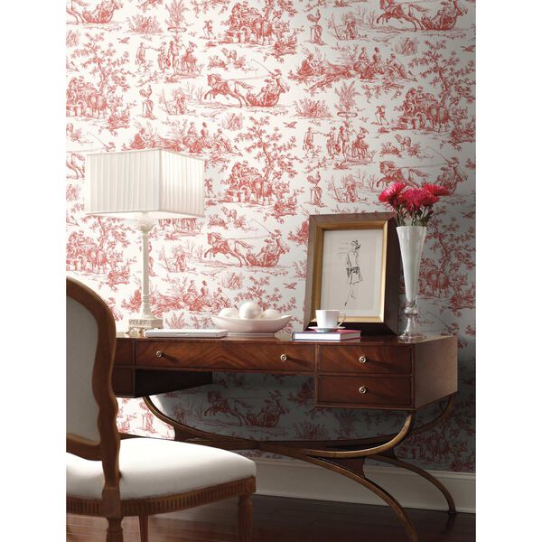 Grandmillennial Red Seasons Toile Pre Pasted Wallpaper, image 3