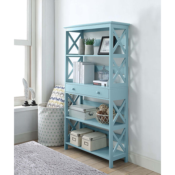 Oxford Sea Foam Five Tier Bookcase with Drawer, image 1