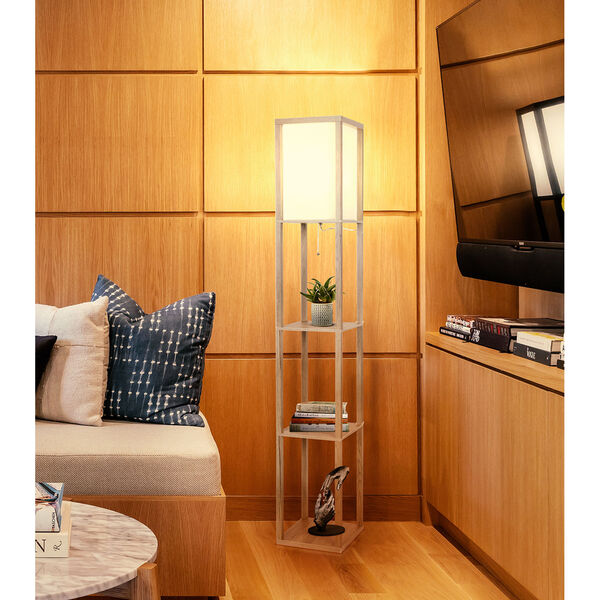 Maxwell Rustic Wood LED Floor Lamp with Shelf, image 3