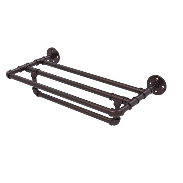 Pipeline Antique Bronze 24-Inch Wall Mounted Towel Shelf with Towel Bar, image 1
