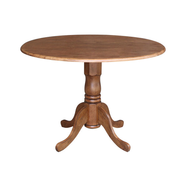 Distressed Oak 42-Inch Round Dual Drop Leaf Pedestal Table, image 2