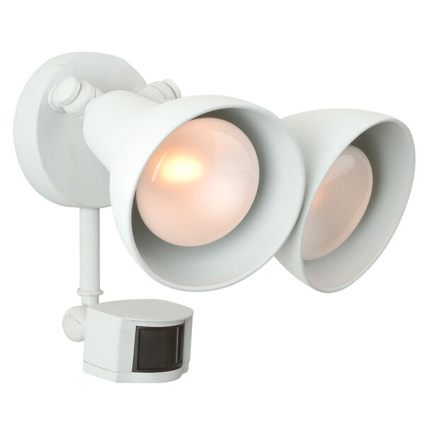 Matte White Two-Light Outdoor Flood Light with Motion Sensor, image 1