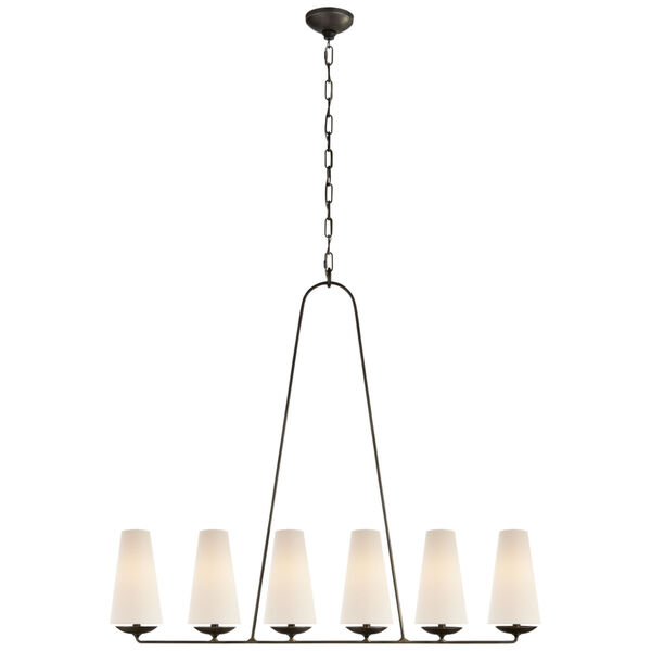 Fontaine Linear Chandelier in Aged Iron with Linen Shades by AERIN, image 1