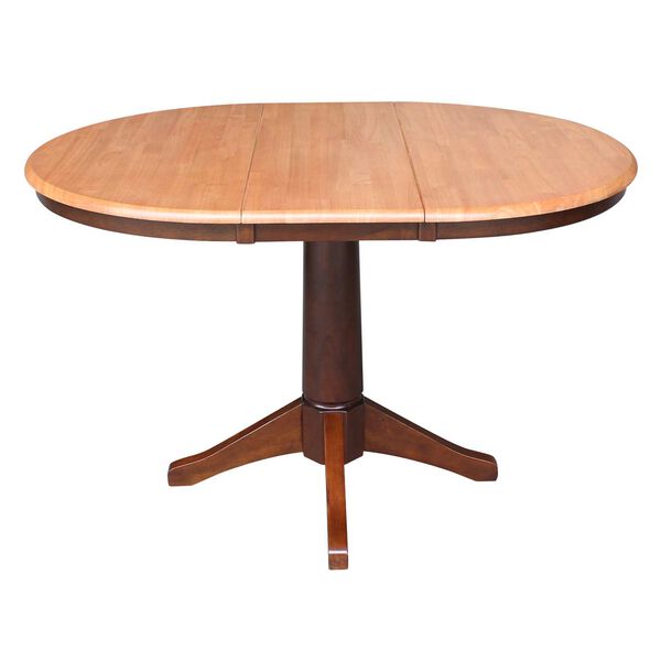 Cinnamon and Espresso Round Pedestal Dining Table with 12-Inch Leaf, image 1