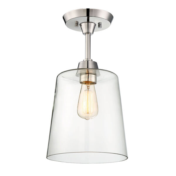 Nicollet Polished Nickel One-Light Semi-Flush Mount with Clear Glass Shade, image 2