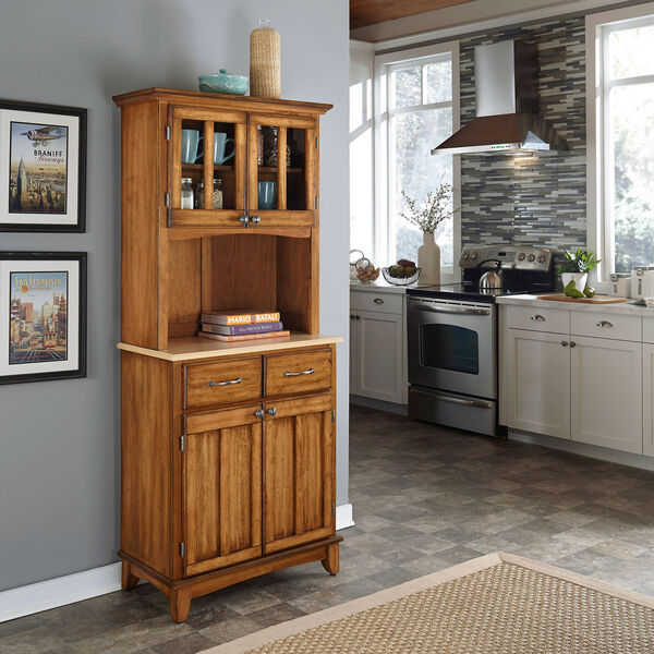 Cottage Oak Buffet with Two Door Hutch and Natural Wood Top, image 2