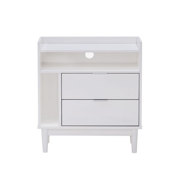 White Solid Wood Two-Drawer Nightstand, image 1