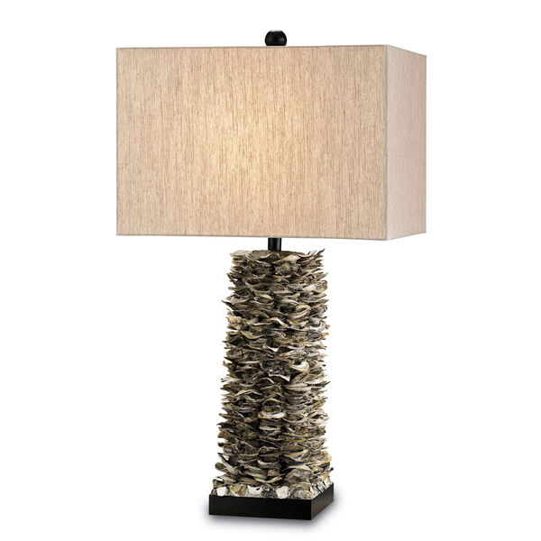 Villamare Natural/Satin Black One-Light Table Lamp with Oatmeal linen Shade, image 1