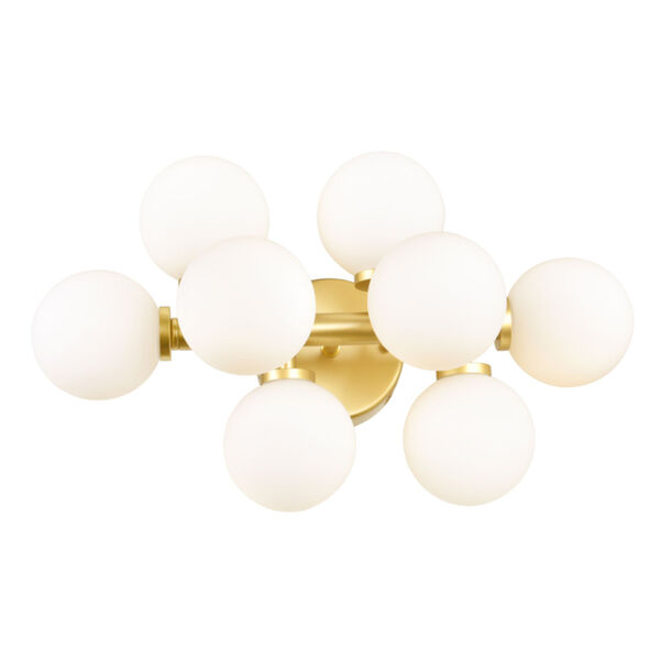 Arya Satin Gold Eight-Light Wall Sconce with Frosted Glass, image 1