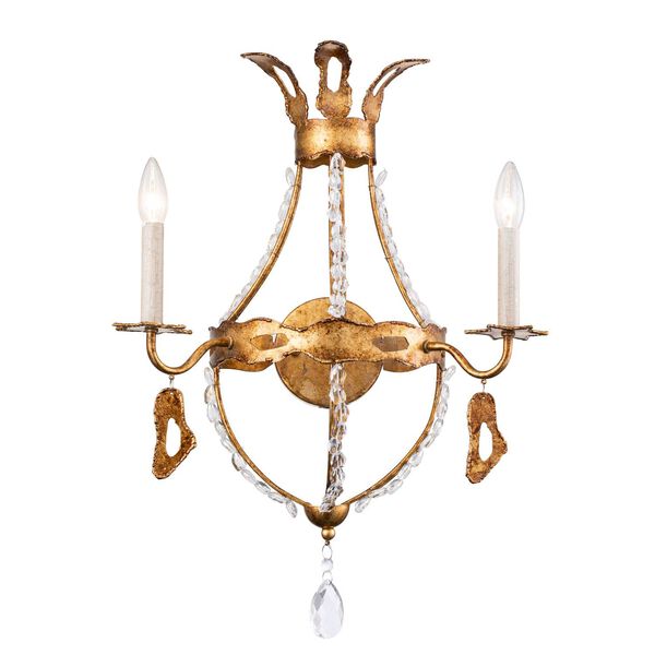 Monteleone Antique Gold Two-Light Wall Sconce with Crystal Beading, image 1