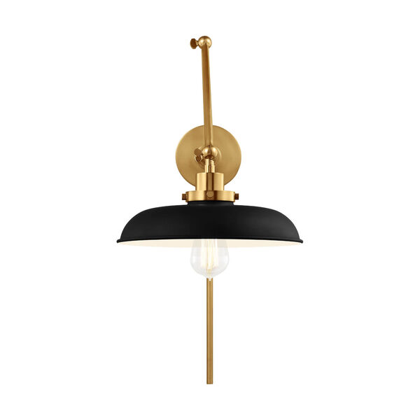 Wellfleet Midnight Black and Burnished Brass One-Light Double Arm Wide Task Sconce, image 3