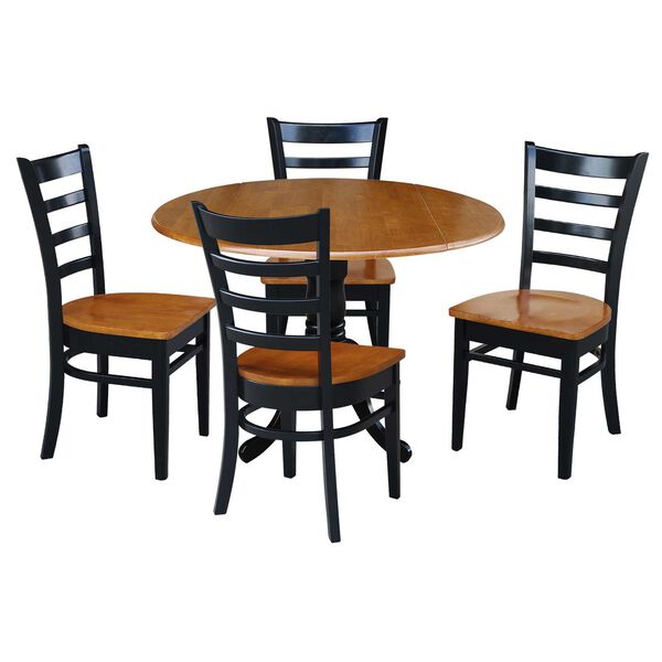 Black and Cherry 42-Inch Dual Drop Leaf Dining Table with Ladderback Chairs, Five-Piece, image 1