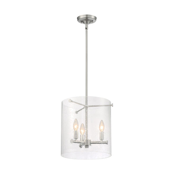 Bransel Brushed Nickel Three-Light Pendant with Clear Seeded Glass, image 4
