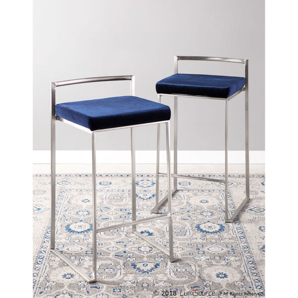 Fuji Stainless Steel and Blue 31-Inch Bar Stool, Set of 2, image 4