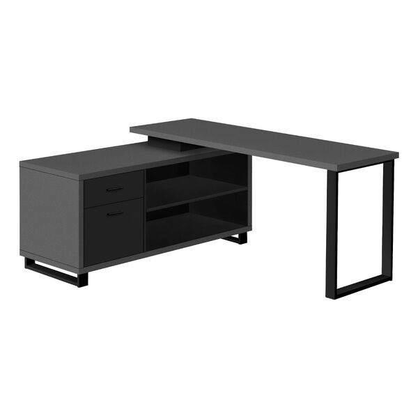 Dark Grey and Black Computer Desk with Drawers and Shelves, image 1