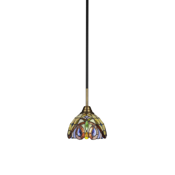 Paramount Matte Black and Brass Seven-Inch One-Light Mini Pendant with Lynx Art Glass Shade, image 1