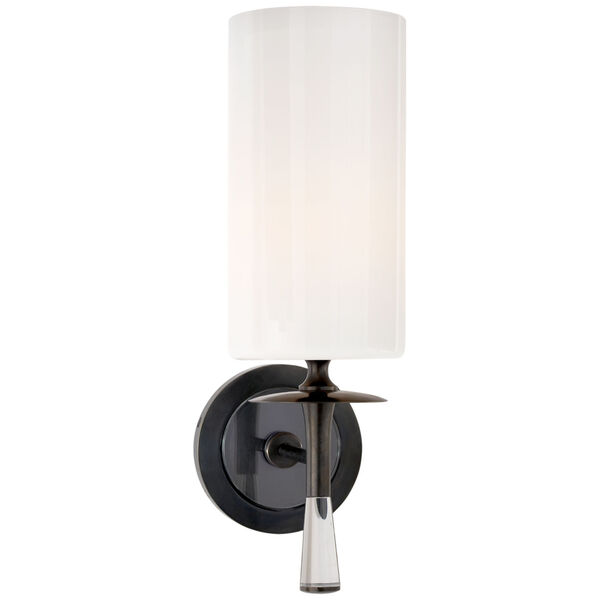 Drunmore Single Sconce in Bronze and Crystal with White Glass Shade by AERIN, image 1
