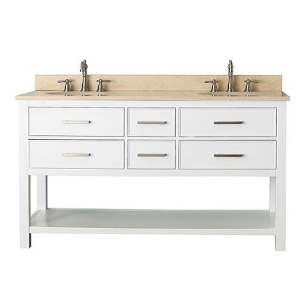 Brooks White 60-Inch Vanity Combo with Galala Beige Marble Top, image 1
