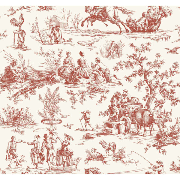 Grandmillennial Red Seasons Toile Pre Pasted Wallpaper - SAMPLE SWATCH ONLY, image 2
