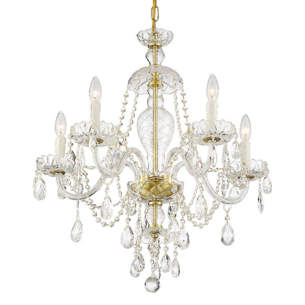 Candace Polished Brass 28-Inch Five-Light Hand Cut Crystal Chandelier, image 1