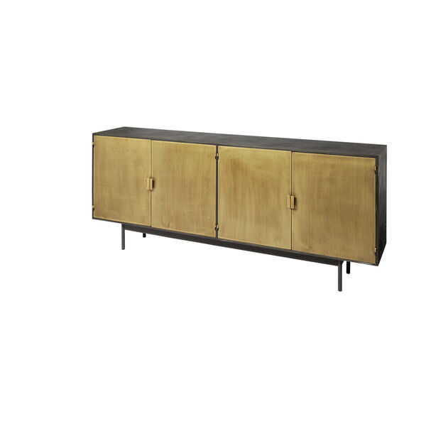 Newsome II Black and Gold Solid Wood Four Door Sideboard, image 1