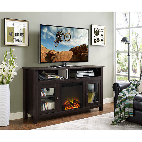 58-inch Wood Highboy Fireplace TV Stand - Espresso, image 1